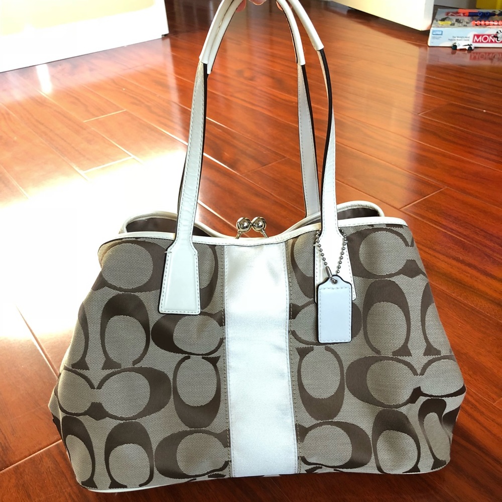 Coach Shoulder Tan & White Purse